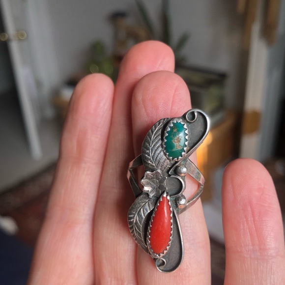 Sterling silver, turquoise, and coral ring!!! - Picture 4 of 9